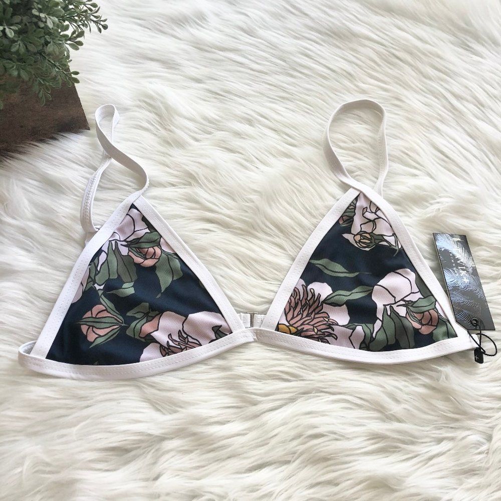 Tavik Floral Triangle Bikini Top in Navy, White, Pink, Green